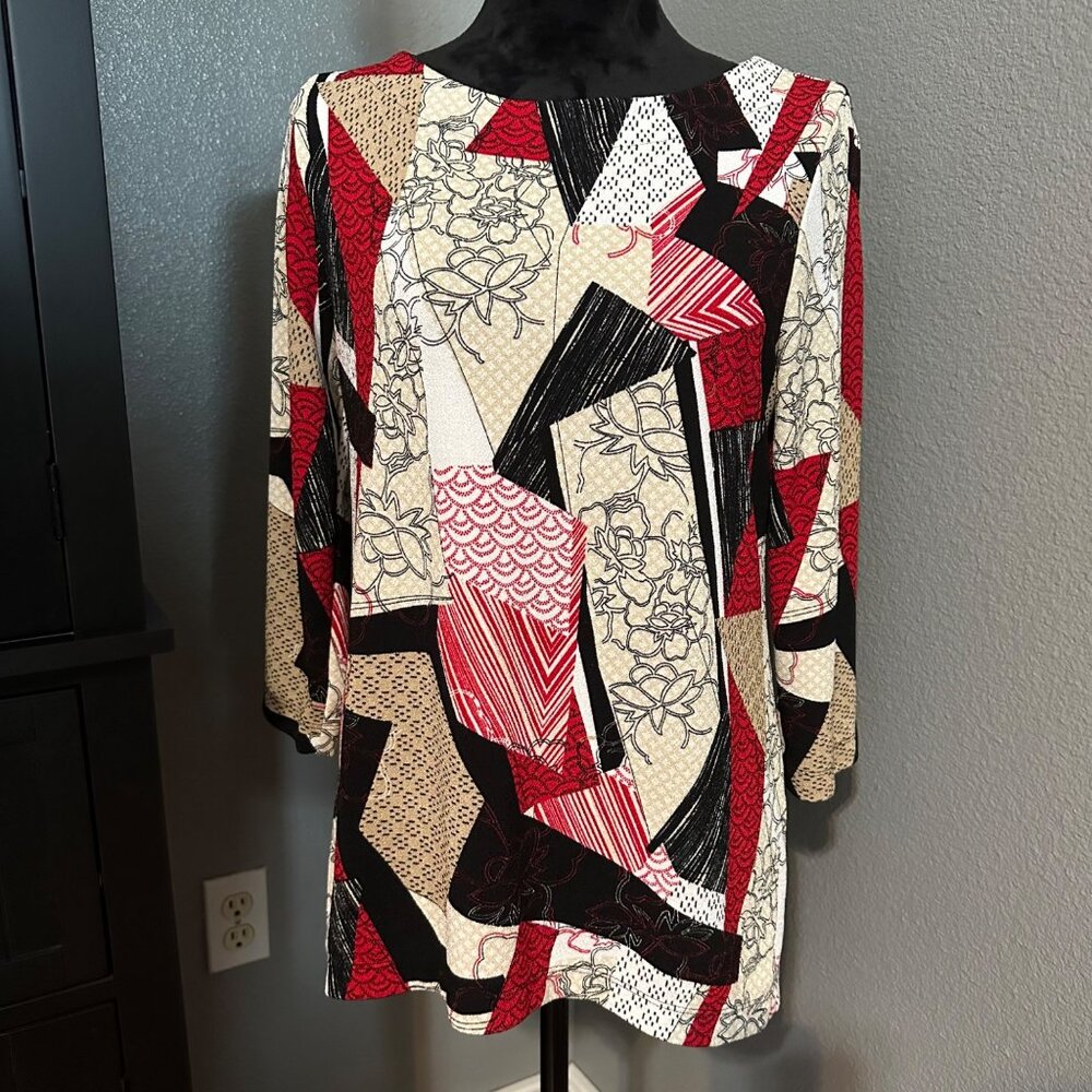 Chico’s Easywear Tunic Top Womens‎ Size 0 Small Patchwork Abstract Floral Boho